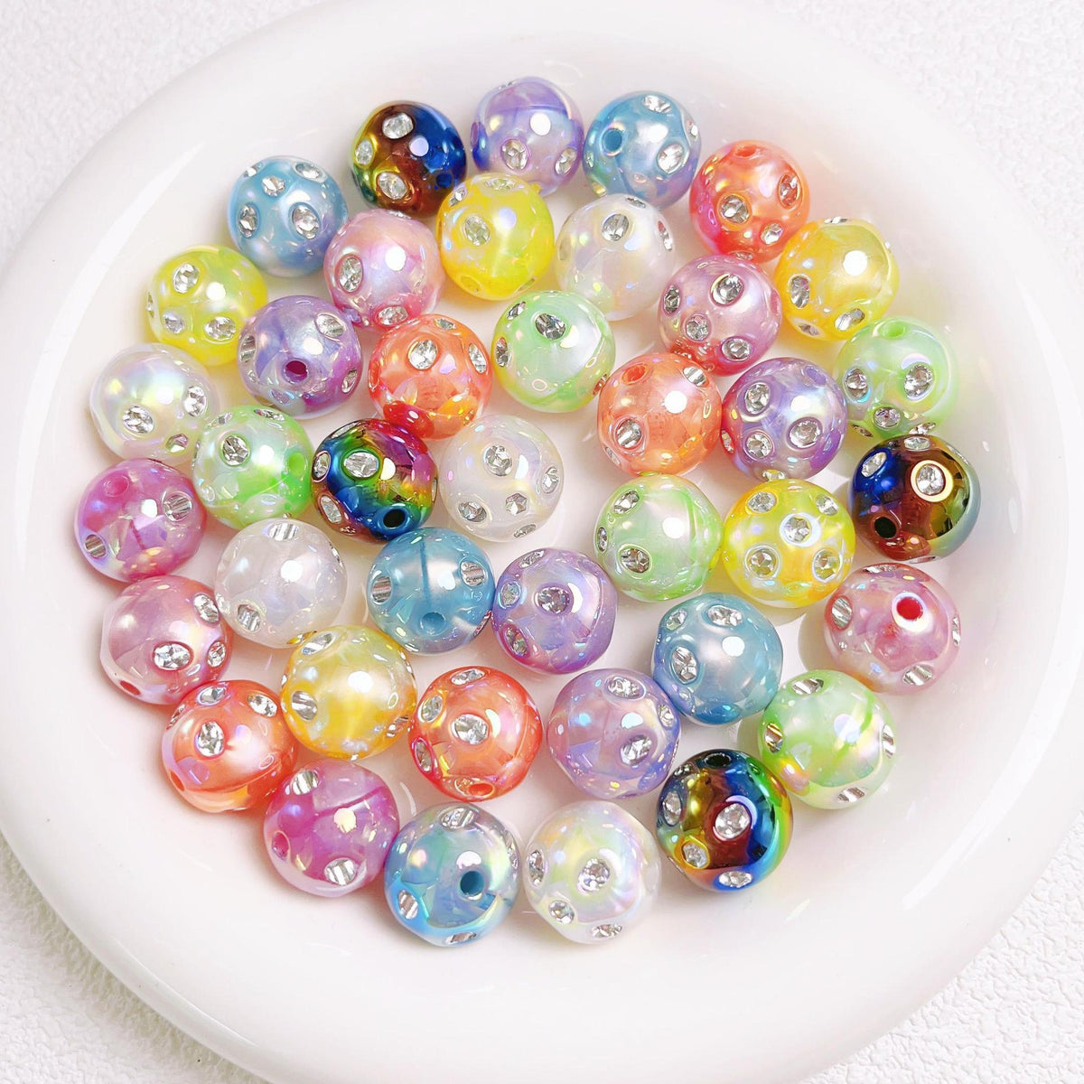 16mm UV Colored Heavy-duty Straight Hole Beads with Small Diamonds | Acrylic Bead for DIY Bracelet Keychain Jewelry Making