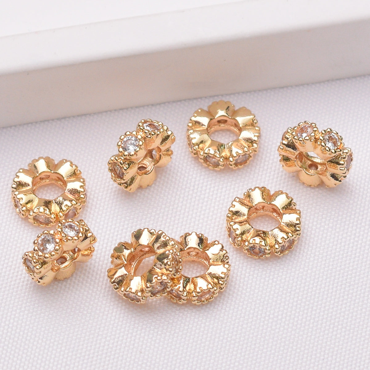 10MM Gold Spacer Beads with Large Holes and Inlaid with Dazzling | Metal Rhinestone Bead for DIY Jewelry & Bracelet Craft
