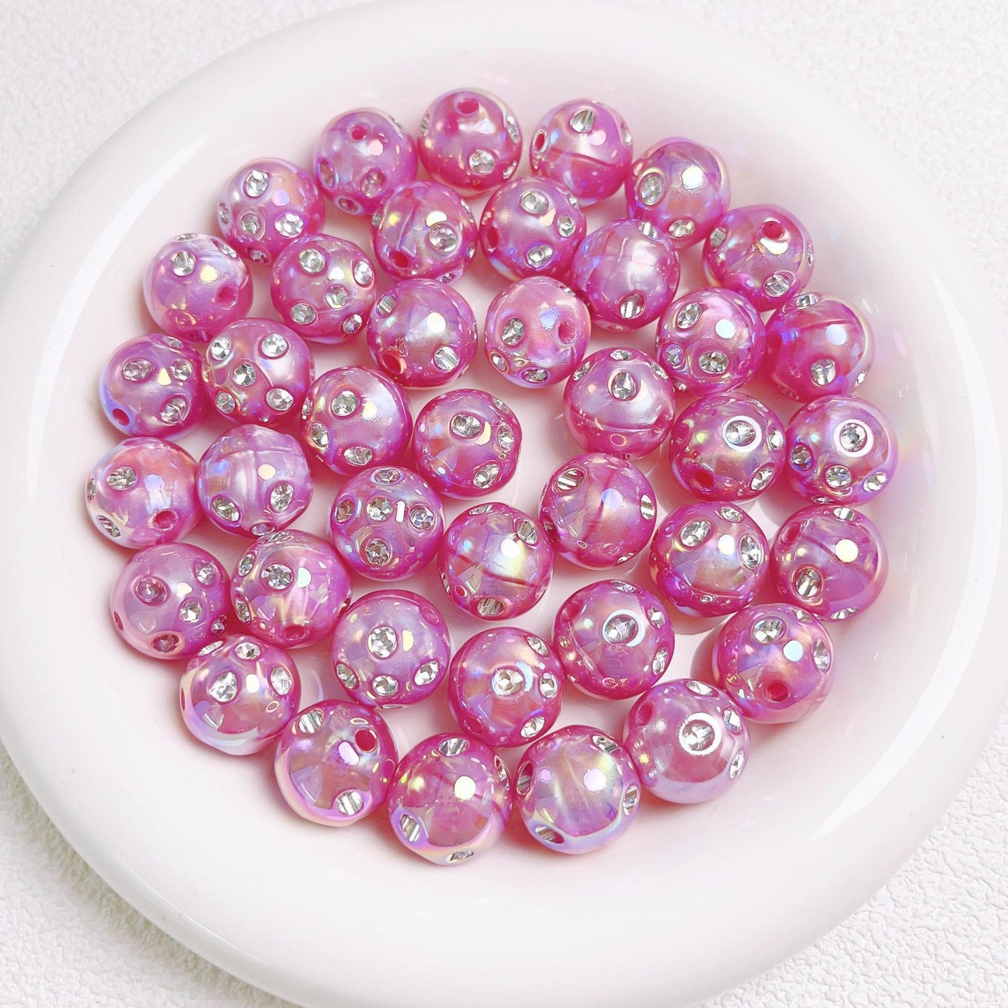 16mm UV Colored Heavy-duty Straight Hole Beads with Small Diamonds