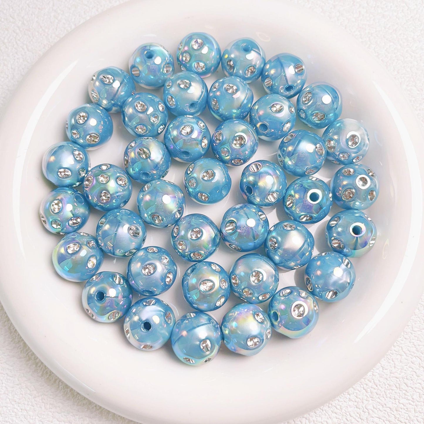 16mm UV Colored Heavy-duty Straight Hole Beads with Small Diamonds