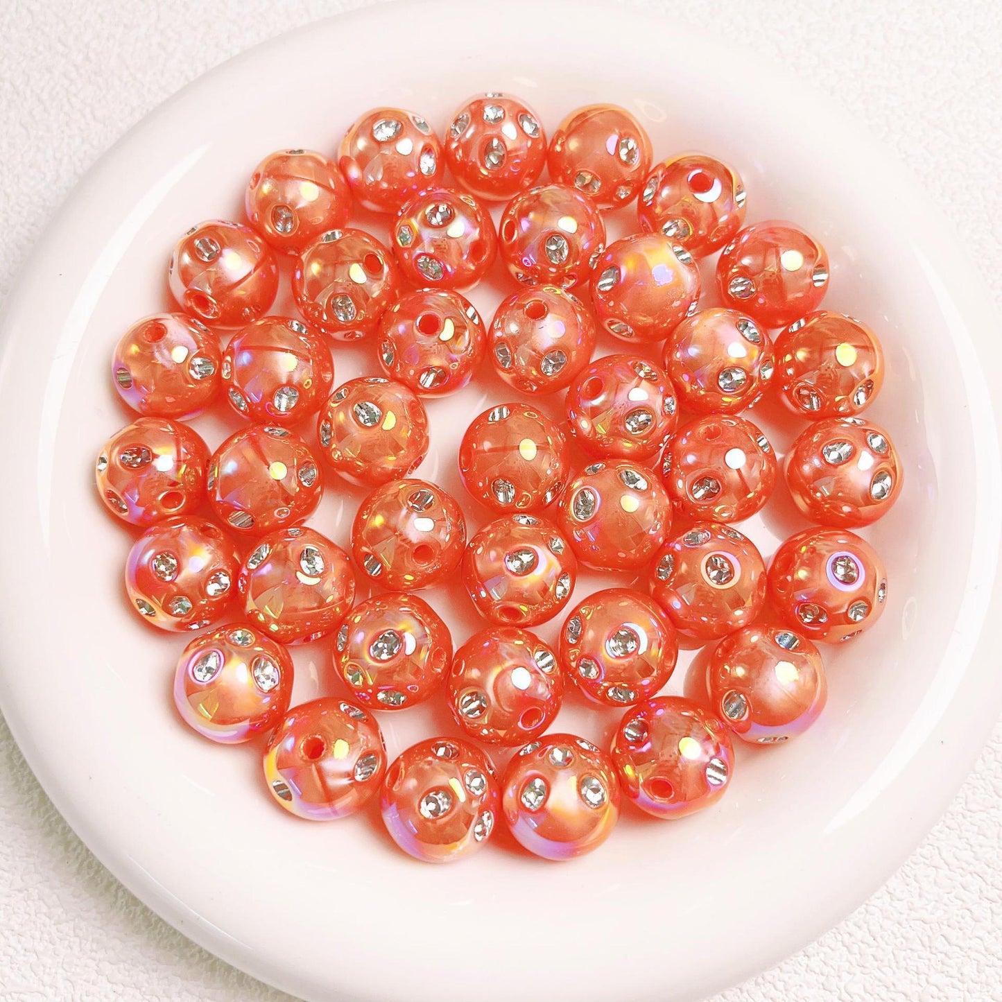 16mm UV Colored Heavy-duty Straight Hole Beads with Small Diamonds
