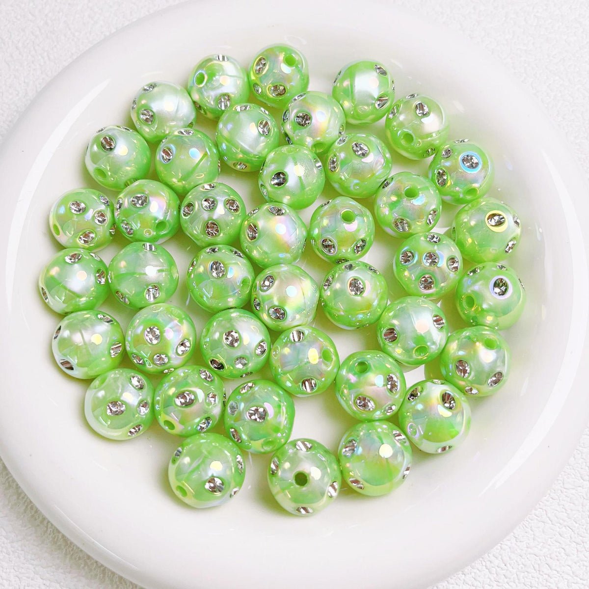 16mm UV Colored Heavy-duty Straight Hole Beads with Small Diamonds | Acrylic Bead for DIY Bracelet Keychain Jewelry Making