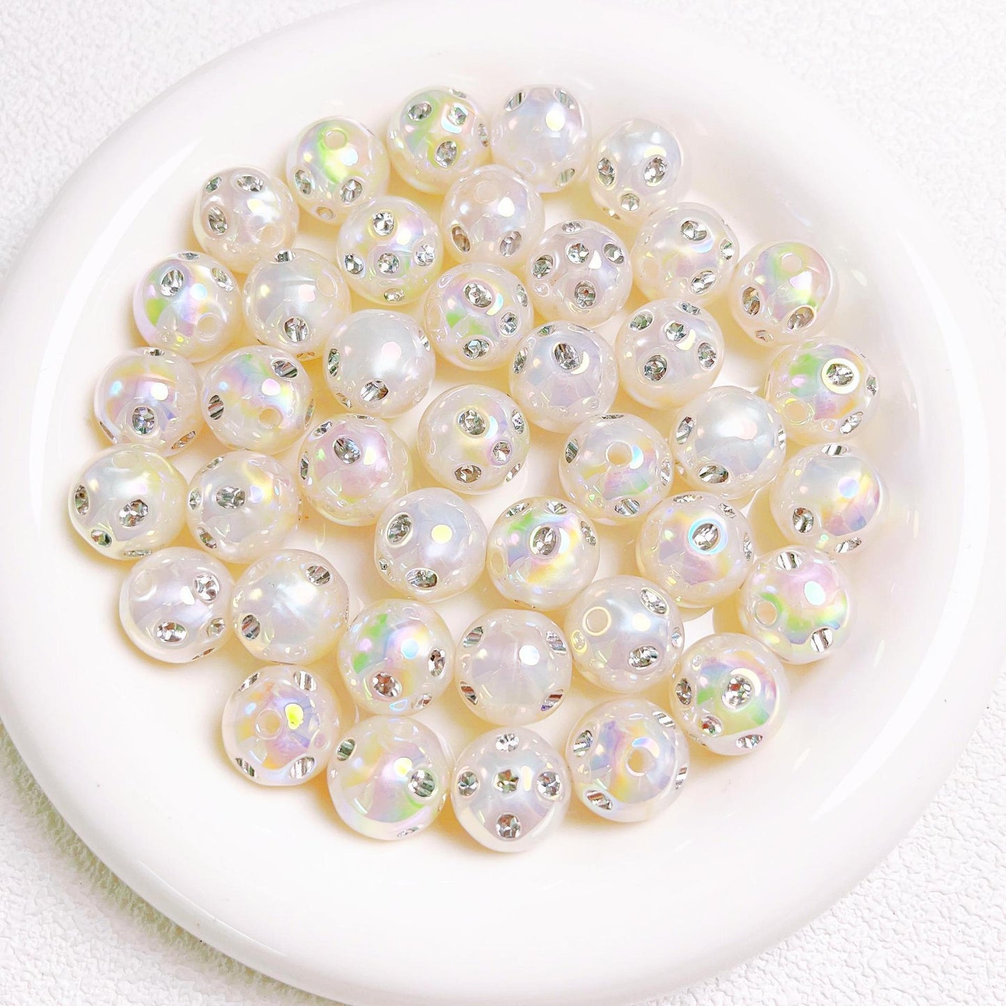 16mm UV Colored Heavy-duty Straight Hole Beads with Small Diamonds