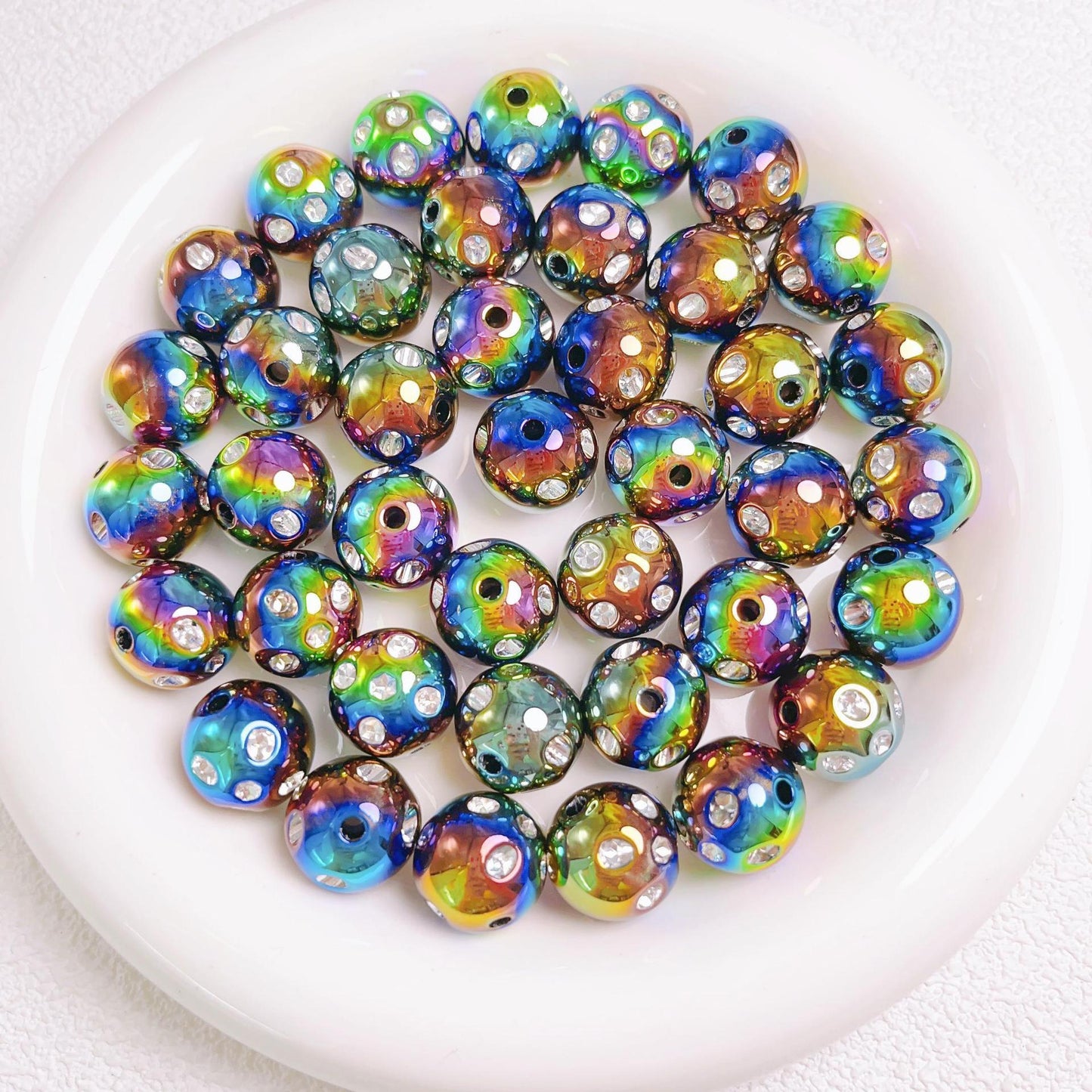 16mm UV Colored Heavy-duty Straight Hole Beads with Small Diamonds