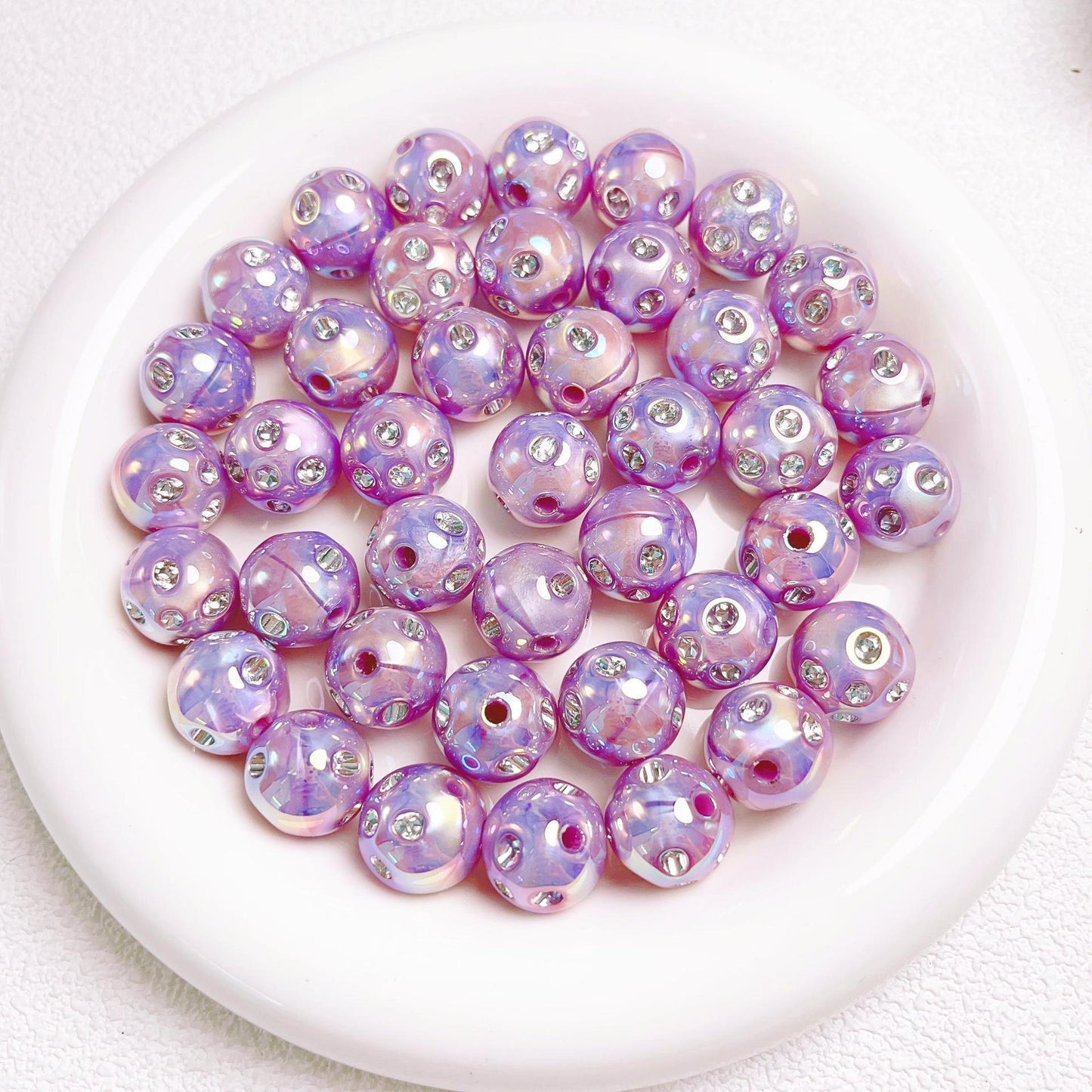 16mm UV Colored Heavy-duty Straight Hole Beads with Small Diamonds