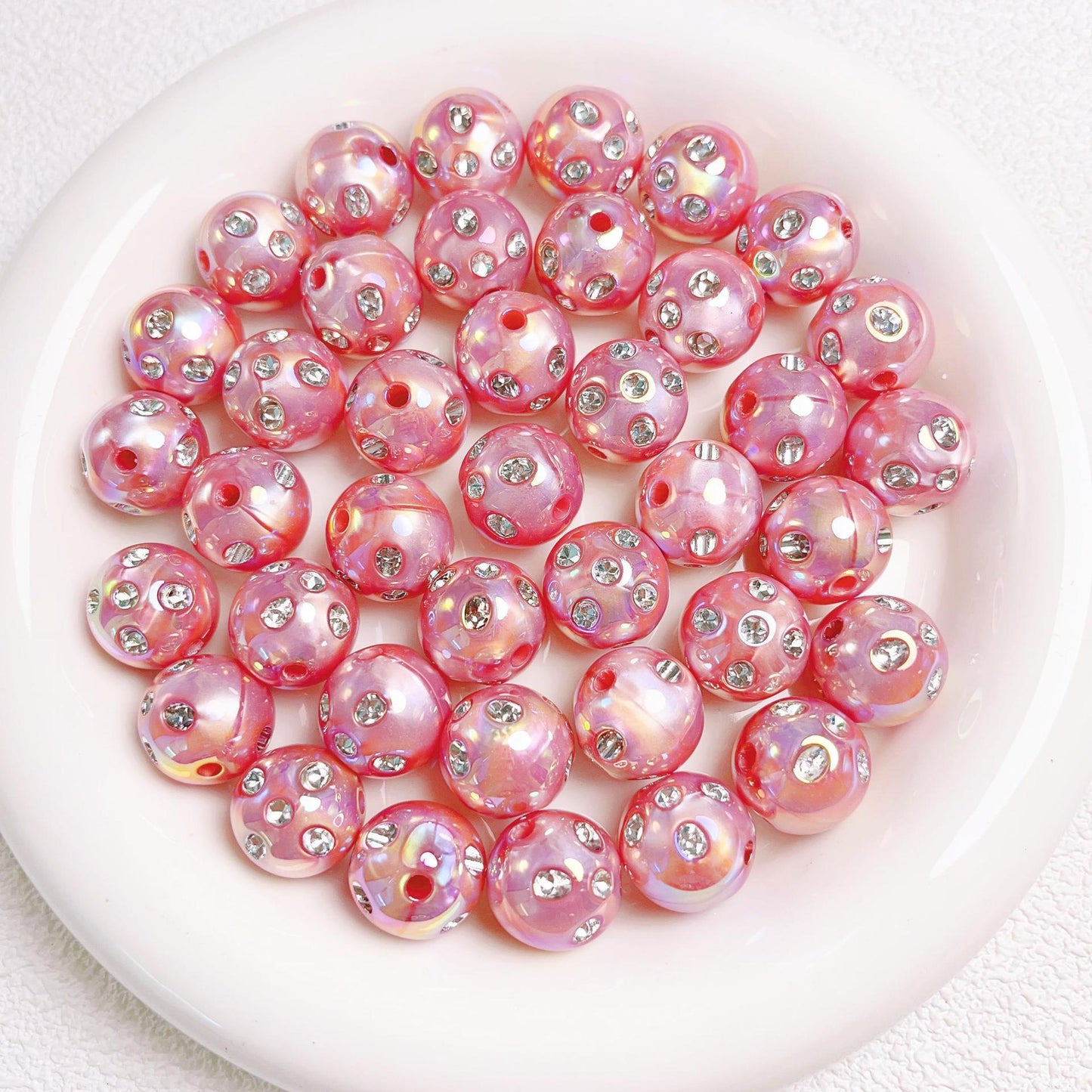 16mm UV Colored Heavy-duty Straight Hole Beads with Small Diamonds