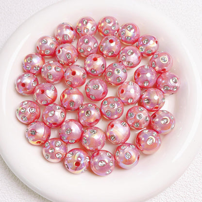 16mm UV Colored Heavy-duty Straight Hole Beads with Small Diamonds