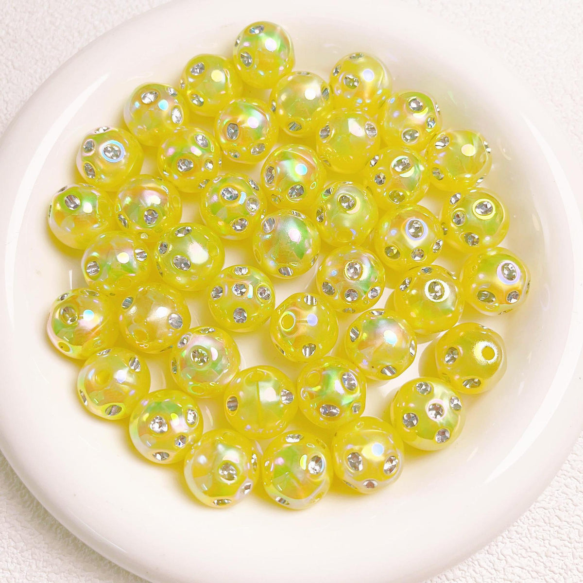 16mm UV Colored Heavy-duty Straight Hole Beads with Small Diamonds | Acrylic Bead for DIY Bracelet Keychain Jewelry Making