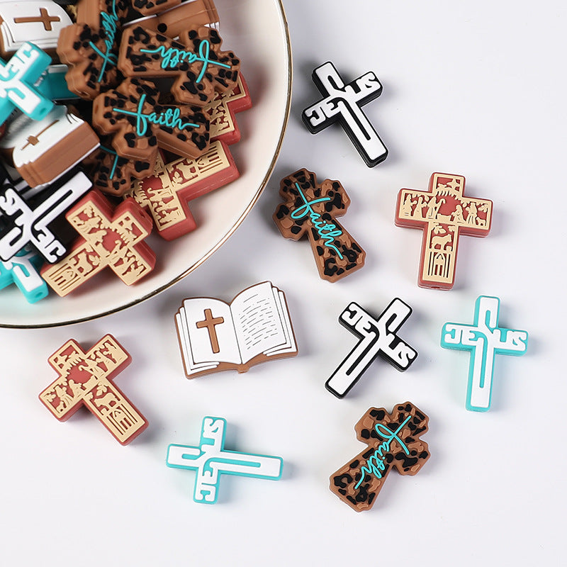 Religious Silicone Beads - Jesus & Bible Focal Charms | Silicone Focal Bead for DIY Keychain & Pen Wrap