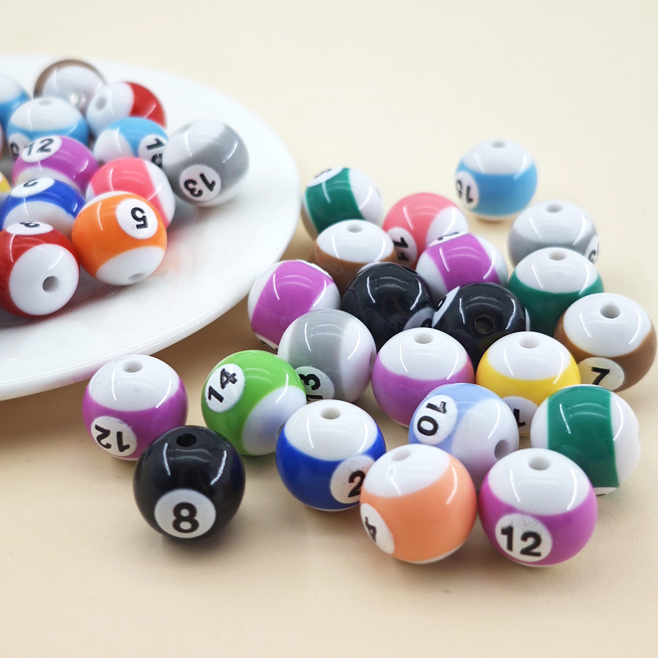 16mm Cool Billiards Style Beads   Black 8 Ball & Numbered Pool Ball | Acrylic Bead for DIY Bracelet Keychain Jewelry Making