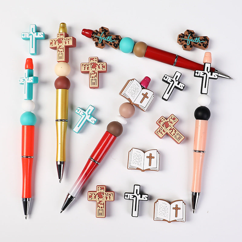 Religious Silicone Beads - Jesus & Bible Focal Charms | Silicone Focal Bead for DIY Keychain & Pen Wrap