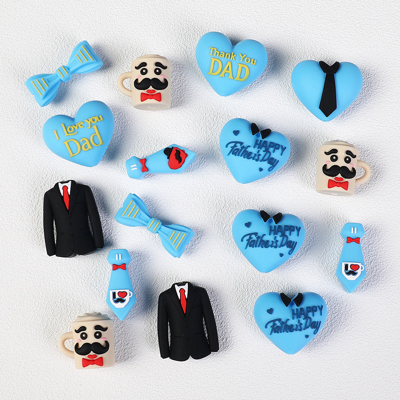 Father's Day Silicone Focal Beads - "I Love You Dad" Heart, Suit & Tie | Silicone Focal Bead for DIY Keychain & Pen Wrap