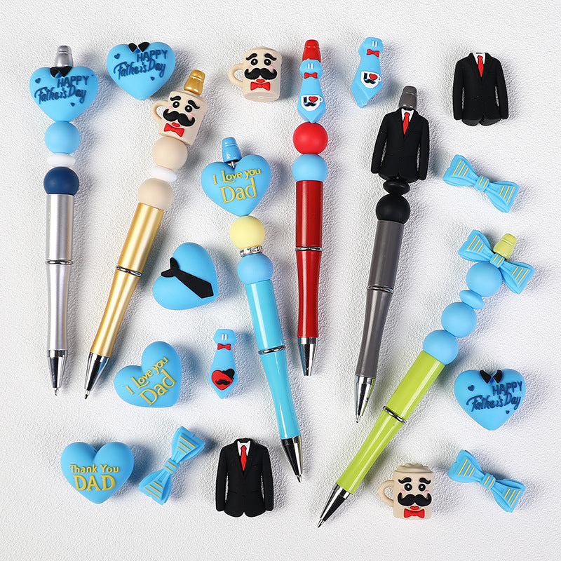 Father's Day Silicone Focal Beads - "I Love You Dad" Heart, Suit & Tie | Silicone Focal Bead for DIY Keychain & Pen Wrap