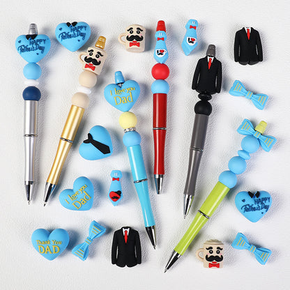 Father's Day Silicone Focal Beads - "I Love You Dad" Heart, Suit & Tie | Silicone Focal Bead for DIY Keychain & Pen Wrap
