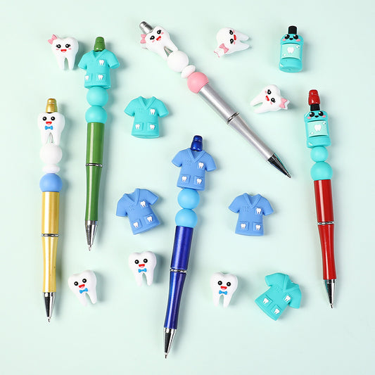 Dental Theme Silicone Focal Beads - Cute Tooth & Scrub Suit Beads for | Silicone Focal Bead for DIY Keychain & Pen Wrap
