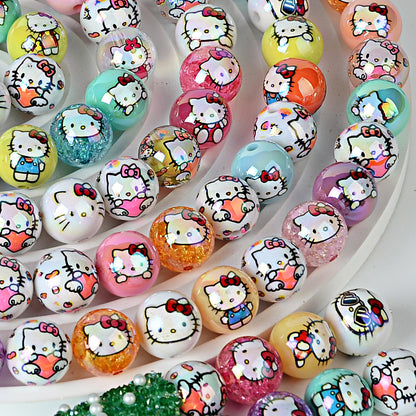 Kawaii Hello Kitty Acrylic Gumball Beads - 20pcs Mix of Opaque, | Acrylic Bead for DIY Bracelet Keychain Jewelry Making