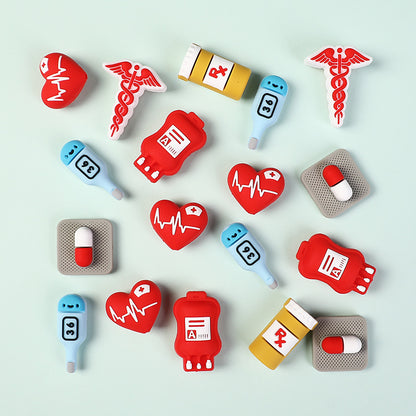 Medical & Nursing Silicone Focal Beads - Cute Stethoscope, Heart & Pill | Silicone Focal Bead for DIY Keychain & Pen Wrap