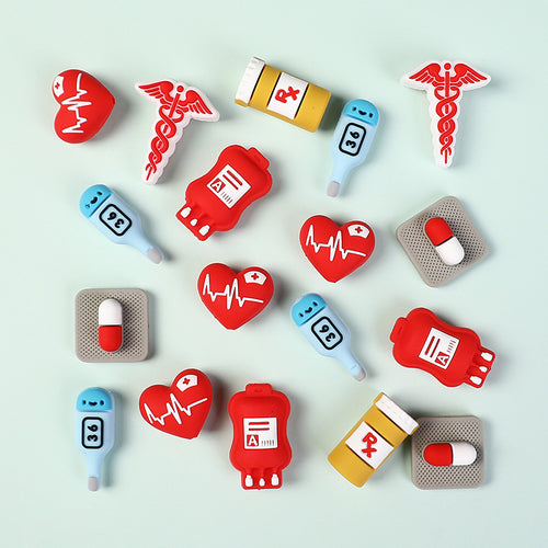 Medical & Nursing Silicone Focal Beads - Cute Stethoscope, Heart & Pill | Silicone Focal Bead for DIY Keychain & Pen Wrap