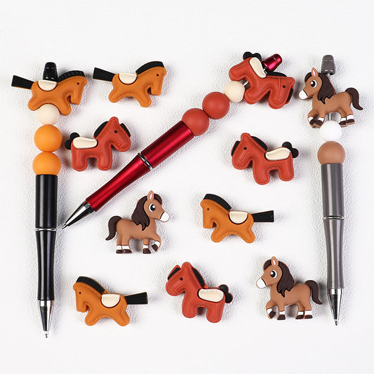 Cute Horse & Pony Silicone Focal Beads - Soft Silicone Character Beads | Silicone Focal Bead for DIY Keychain & Pen Wrap