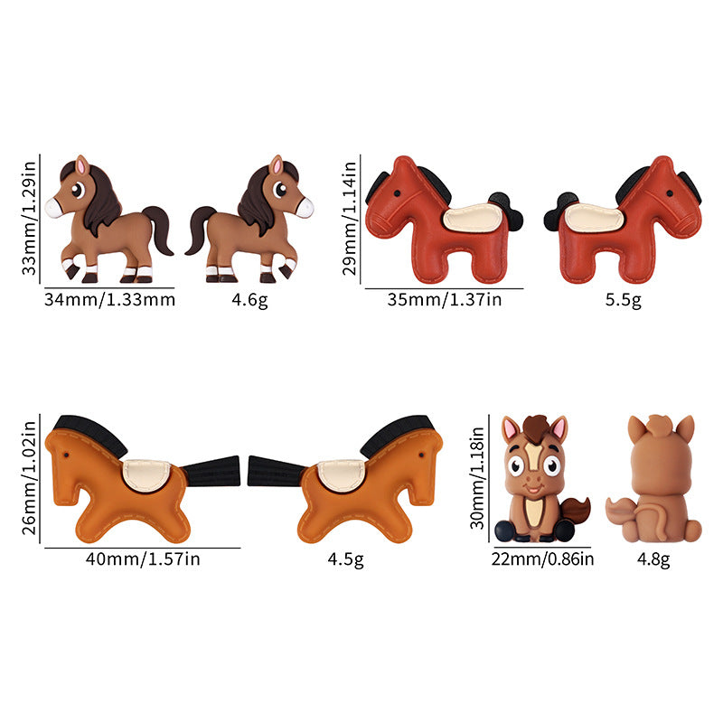 Cute Horse & Pony Silicone Focal Beads - Soft Silicone Character Beads | Silicone Focal Bead for DIY Keychain & Pen Wrap