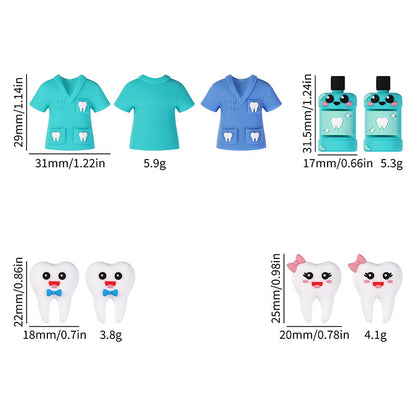 Dental Theme Silicone Focal Beads - Cute Tooth & Scrub Suit Beads for | Silicone Focal Bead for DIY Keychain & Pen Wrap