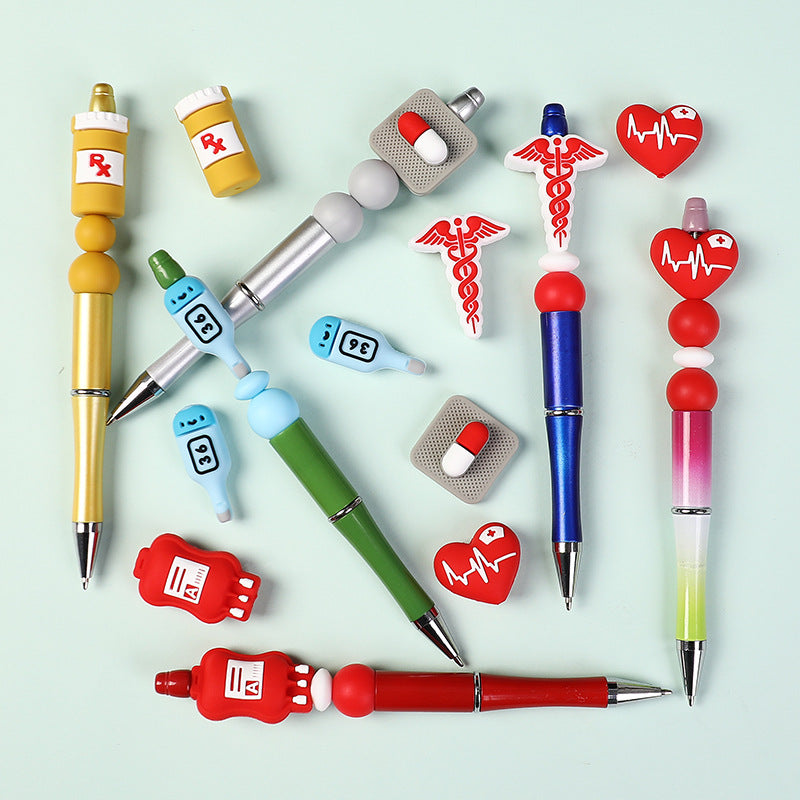 Medical & Nursing Silicone Focal Beads - Cute Stethoscope, Heart & Pill | Silicone Focal Bead for DIY Keychain & Pen Wrap