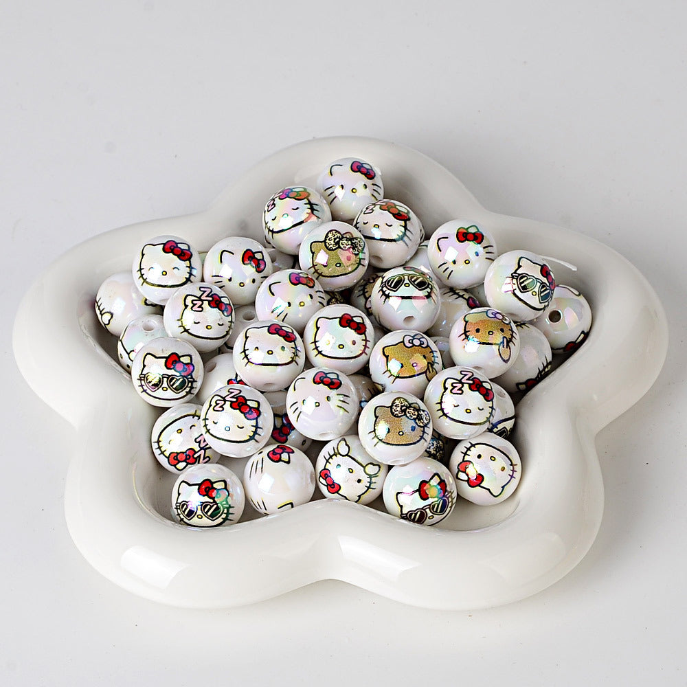 Kawaii Hello Kitty Acrylic Gumball Beads - 20pcs Mix of Opaque, | Acrylic Bead for DIY Bracelet Keychain Jewelry Making