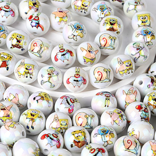 Cartoon Sponge & Friends AB Acrylic Round Beads - 16mm Shimmering | Acrylic Bead for DIY Bracelet Keychain Jewelry Making