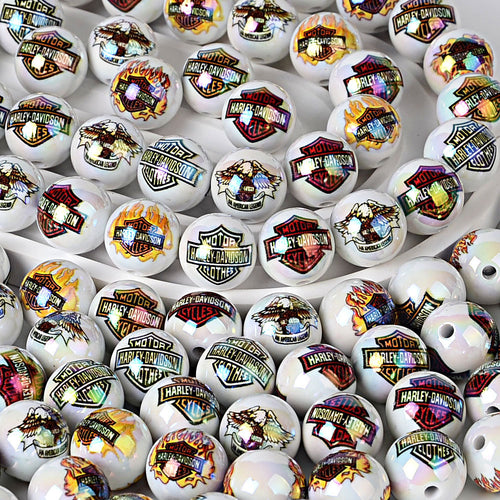 Motorcycle Legend Iridescent Acrylic Beads - 16mm AB Coating Round | Acrylic Bead for DIY Bracelet Keychain Jewelry Making
