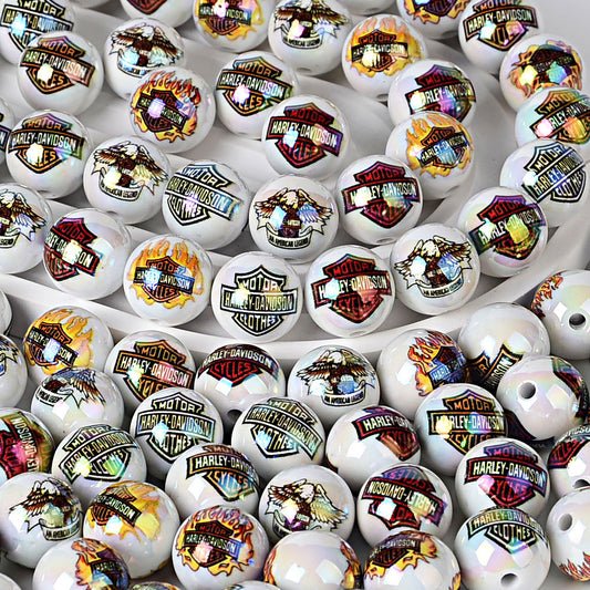 Motorcycle Legend Iridescent Acrylic Beads - 16mm AB Coating Round | Acrylic Bead for DIY Bracelet Keychain Jewelry Making