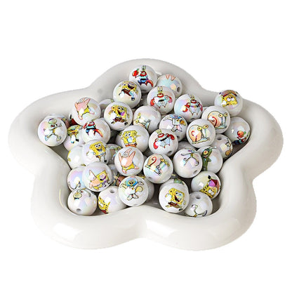 Cartoon Sponge & Friends AB Acrylic Round Beads - 16mm Shimmering | Acrylic Bead for DIY Bracelet Keychain Jewelry Making