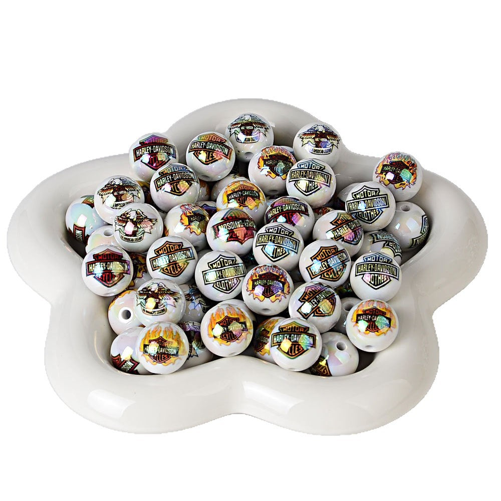 Motorcycle Legend Iridescent Acrylic Beads - 16mm AB Coating Round | Acrylic Bead for DIY Bracelet Keychain Jewelry Making