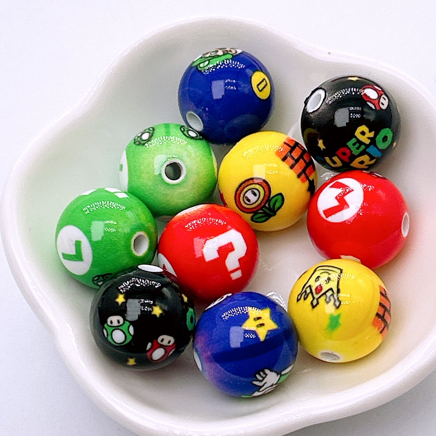 Super Mario Theme 16mm Acrylic Focal Beads | Acrylic Bead for DIY Bracelet Keychain Jewelry Making