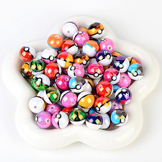 16mm Mixed Poké Ball Theme AB Acrylic Beads - Shimmering Pearl | Acrylic Bead for DIY Bracelet Keychain Jewelry Making