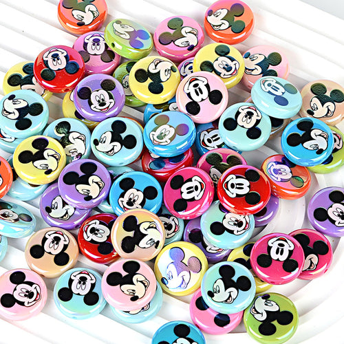 24mm Mickey and Minnie themed AB acrylic beads - shiny pearlescent | Acrylic Bead for DIY Bracelet Keychain Jewelry Making