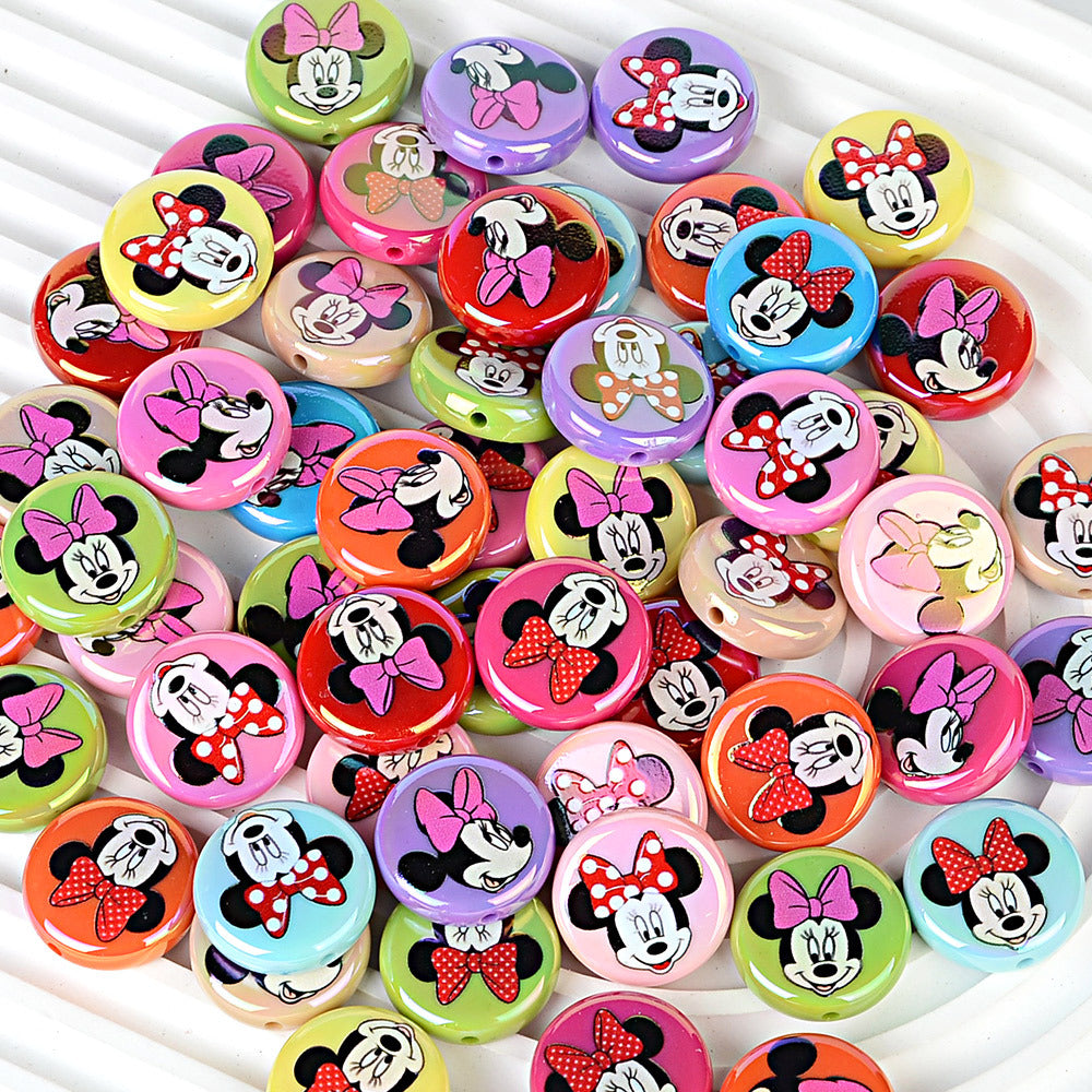 24mm Mickey and Minnie themed AB acrylic beads - shiny pearlescent | Acrylic Bead for DIY Bracelet Keychain Jewelry Making