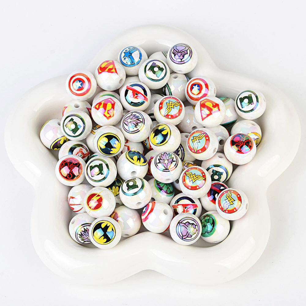 Superhero Theme AB Acrylic Beads - 16mm Shimmering Pearl Finish | Acrylic Bead for DIY Bracelet Keychain Jewelry Making