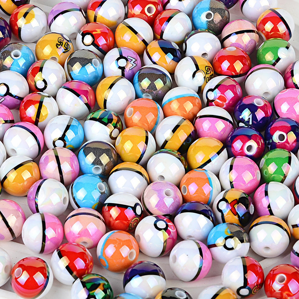 16mm Mixed Poké Ball Theme AB Acrylic Beads - Shimmering Pearl | Acrylic Bead for DIY Bracelet Keychain Jewelry Making