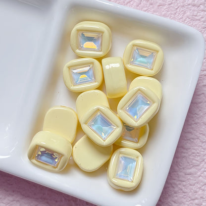 11x14mm Macaron Square Beads with Gem Inlay - Shimmering AB | Acrylic Bead for DIY Bracelet Keychain Jewelry Making
