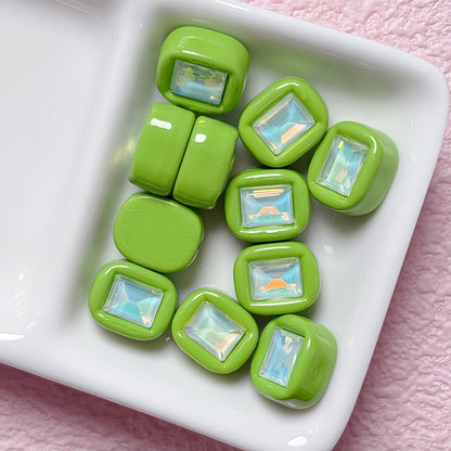 11x14mm Macaron Square Beads with Gem Inlay - Shimmering AB | Acrylic Bead for DIY Bracelet Keychain Jewelry Making