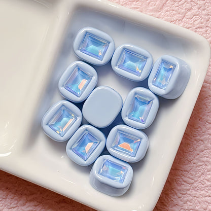 11x14mm Macaron Square Beads with Gem Inlay - Shimmering AB | Acrylic Bead for DIY Bracelet Keychain Jewelry Making