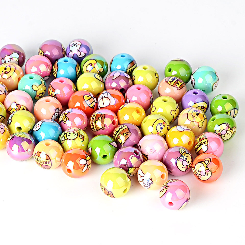 16mm Cute Winnie the Pooh & Friends Acrylic Beads, AB Iridescent | Acrylic Bead for DIY Bracelet Keychain Jewelry Making