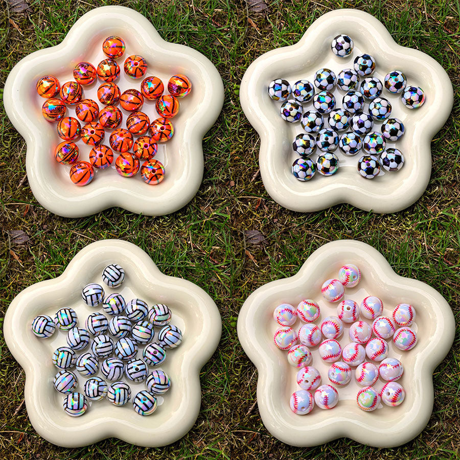 16mm Iridescent Sports Ball Beads, AB Color Acrylic Beads for | Acrylic Bead for DIY Bracelet Keychain Jewelry Making