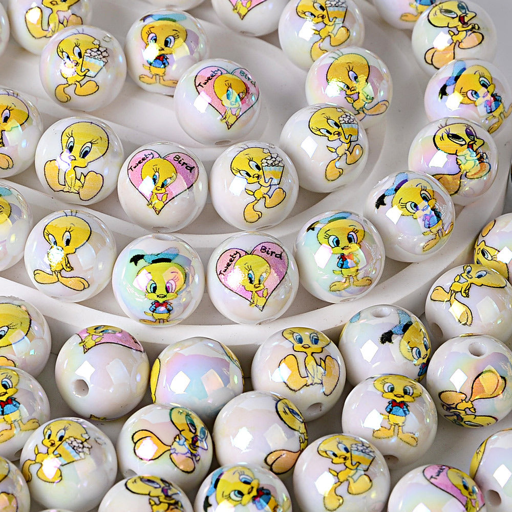 16mm Cute Cartoon Tweety Bird Acrylic Beads, AB Iridescent Finish | Acrylic Bead for DIY Bracelet Keychain Jewelry Making