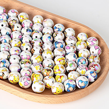 16mm Cute Winnie the Pooh & Friends Acrylic Beads, AB Iridescent | Acrylic Bead for DIY Bracelet Keychain Jewelry Making