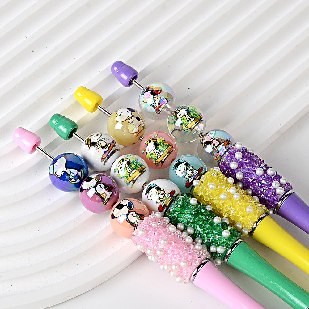 16mm Cute Snoopy Dog Acrylic Beads, AB Iridescent Finish Round | Acrylic Bead for DIY Bracelet Keychain Jewelry Making