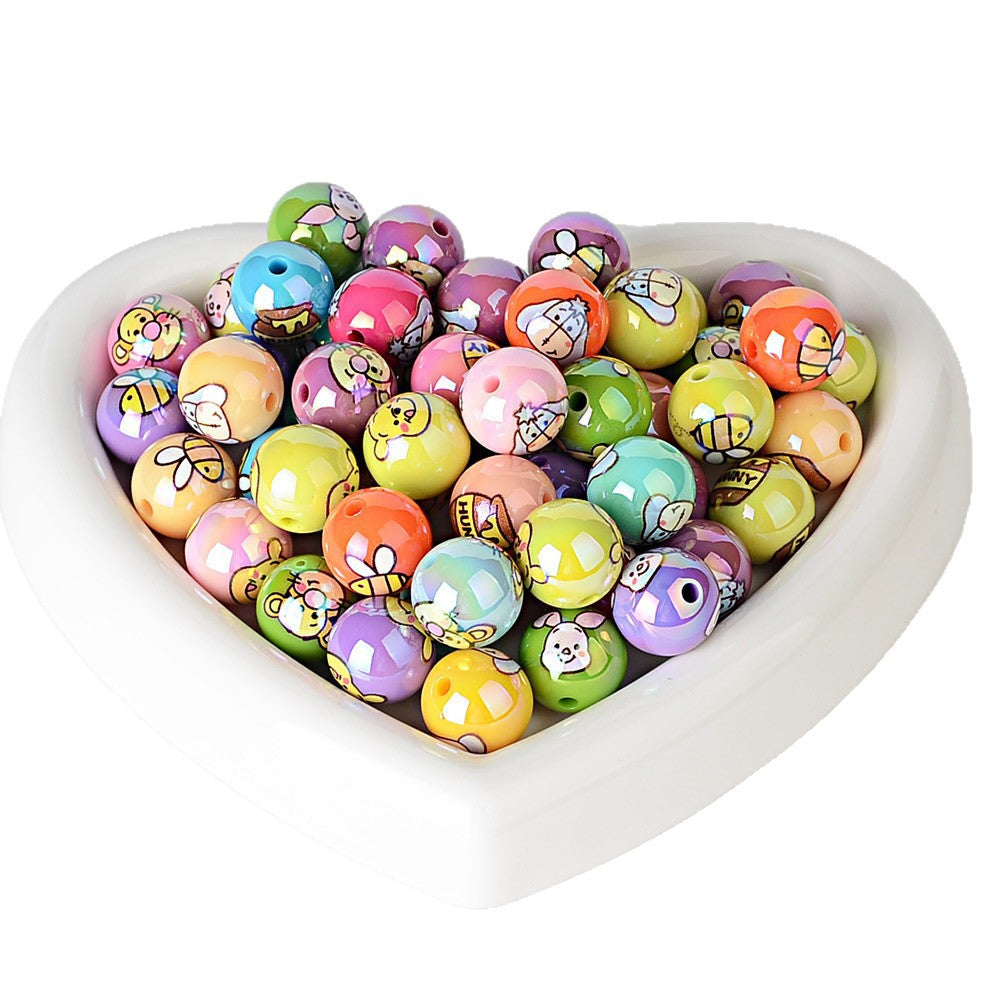16mm Cute Winnie the Pooh & Friends Acrylic Beads, AB Iridescent | Acrylic Bead for DIY Bracelet Keychain Jewelry Making