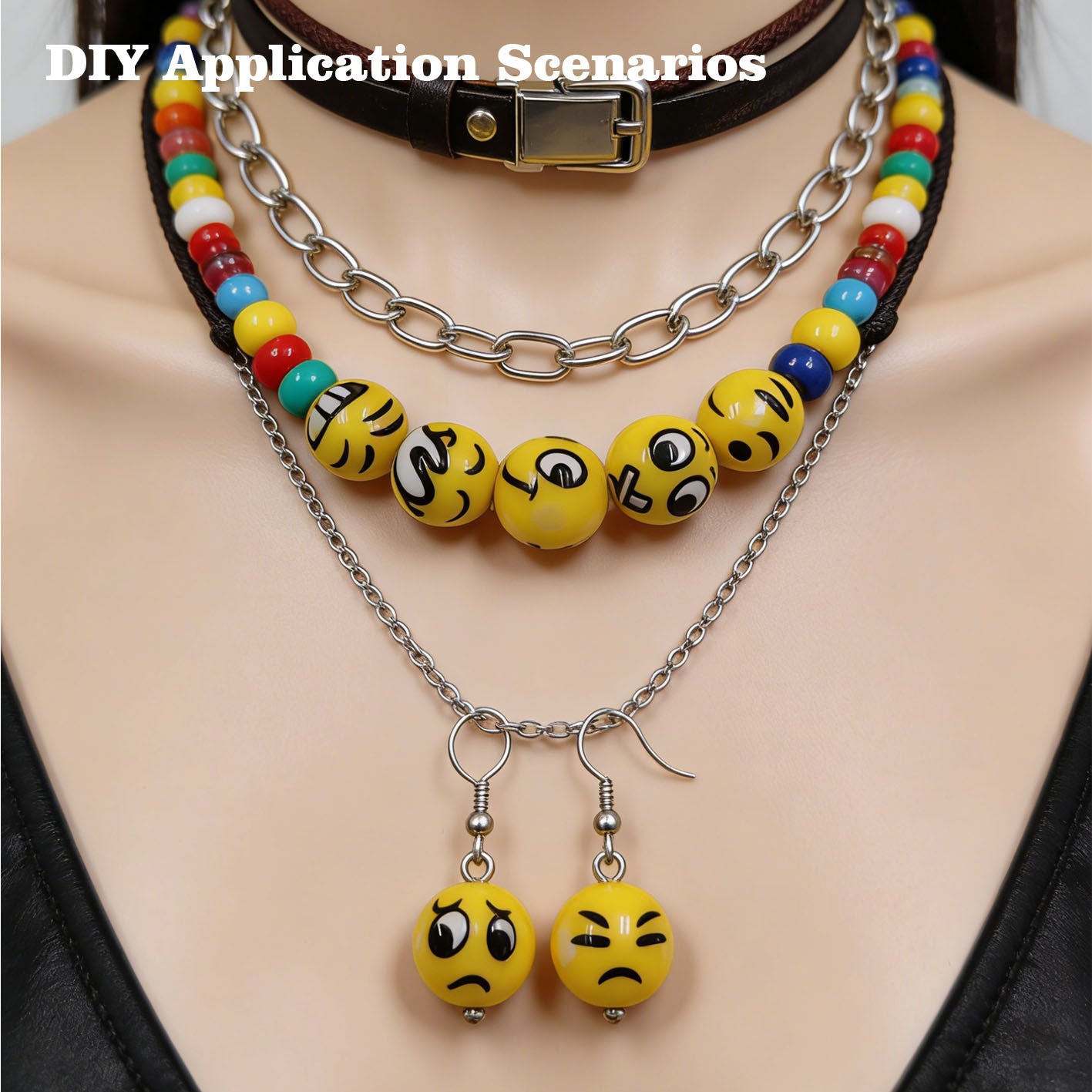 16mm Yellow Emoji Acrylic Round Beads for Beadable Pens, DIY | Acrylic Bead for DIY Bracelet Keychain Jewelry Making