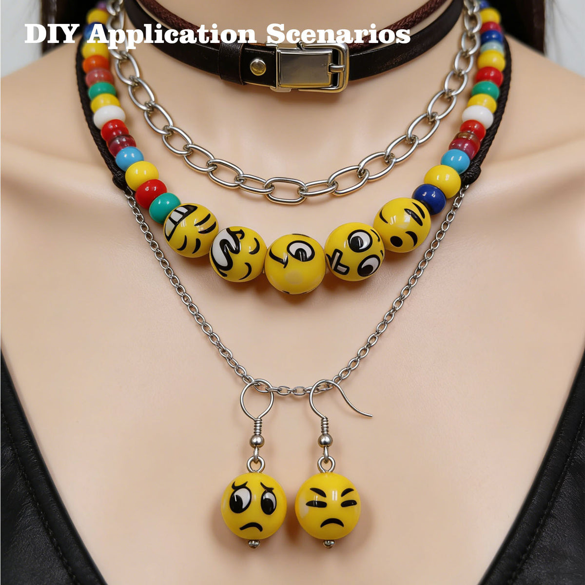 16mm Yellow Emoji Acrylic Round Beads for Beadable Pens, DIY | Acrylic Bead for DIY Bracelet Keychain Jewelry Making