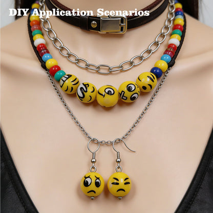16mm Yellow Emoji Acrylic Round Beads for Beadable Pens, DIY | Acrylic Bead for DIY Bracelet Keychain Jewelry Making